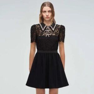 Self Portrait Mini Lace Guuipure Black Dress Diamante Detailing US 06 NWT
